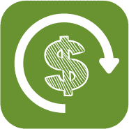 Illustration of a dollar sign with a circular arrow, representing roofing project payments.