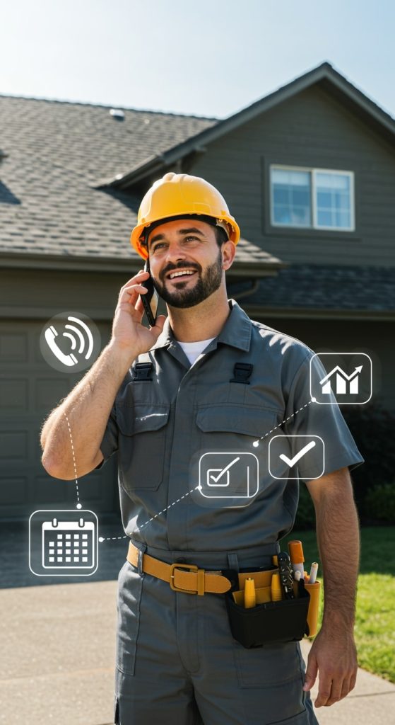 roofer taking sales call-min